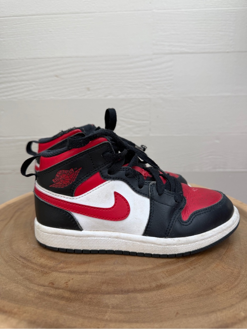 Jordan Kids Black, Red & White High-Top Sneakers - Picture 5 of 9